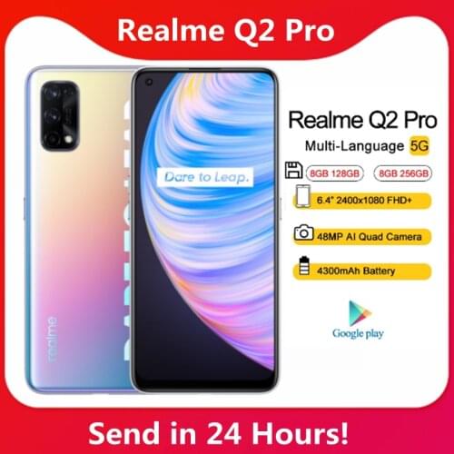 Send in 24 Hours! Realme Q2 Pro 5G SmartPhone 65W Flash Charger 48MP Camera 6.4 AMOLED Screen 4300mAg Battery Google Play Store