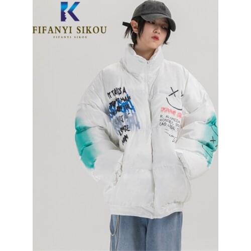 Parka Women Winter Jacket Fashion Print Hip hop Cotton Coat Loose Plus Size Overcoat Jackets Thick Warm Parka Womens Winter Coat