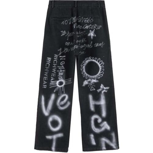Letter Graffiti Jeans Men Hip Hop Denim Pants Vintage Harajuku Fashion Jeans Mens Casual Trousers Streetwear Pantalon Homme