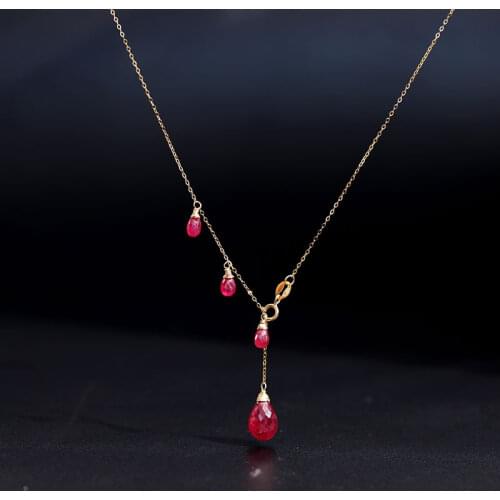 DAIMI 18K Gold Genuine Gemstones Ruby Pendant Gem Handmade Necklace Female Clavicle Chain