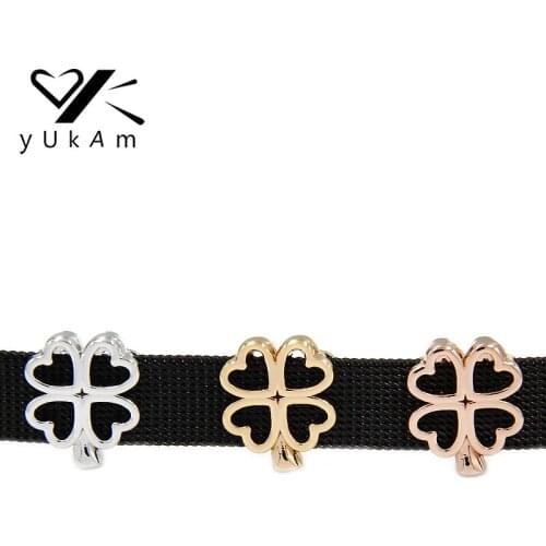 YUKAM Slider Good Luck Hollow Heart Four Leaf Clover Slide Charms Keeper for Stainless Steel Mesh Keeper Bracelet Jewelry Making