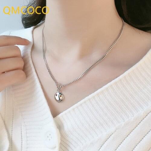 QMCOCO 925 Silver Chain For Women Design Simple Punk Hip-Hop Chain Smile Face Woman Party Jewelry Round Necklace