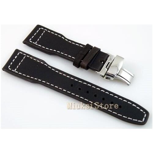 22mm Leather Watch Strap fit parnis mens watch Stainless Steel buckle Wristwatches Band Watchband