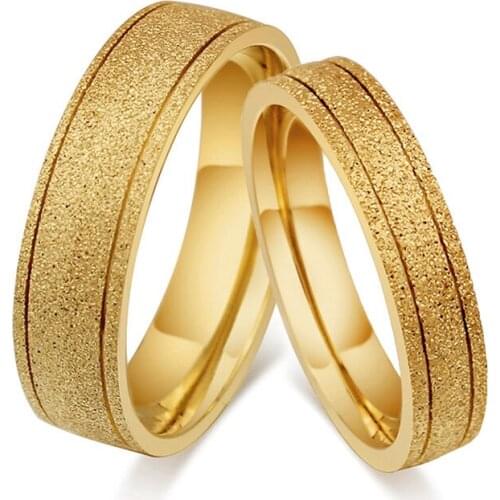 Luxury dubai golden emery wedding band couple rings for men and women without stone stainless steel jewelry finger ring 4mm 6mm