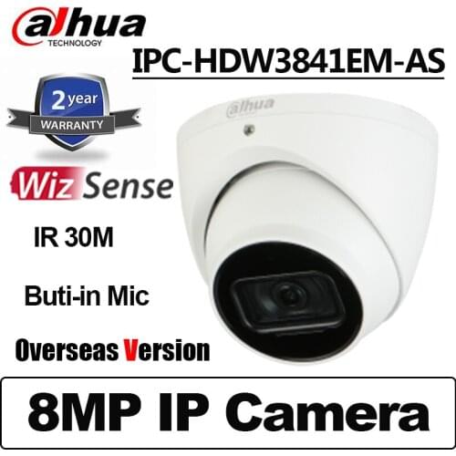 Dahua 8MP IP Camera IPC-HDW3841EM-AS IR 30m POE Built-in Mic LED Fixed focal Eyeball WizSense Network Camera