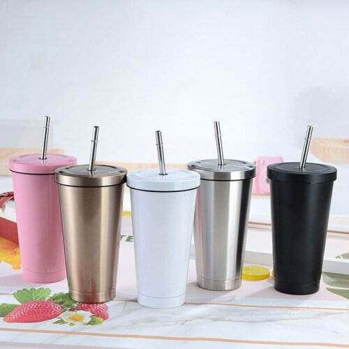 Straw Cup Stainless Steel 304 Double-Layer Vacuum Insulation Coffee Cup Car Portable Water Cup