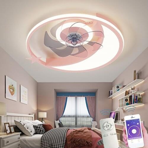 LED Ceiling Fan with Light, Modern Lamp Intelligent Invisible Mute Remote Control Dimmable Wind Speed Childrens Room Chandelier