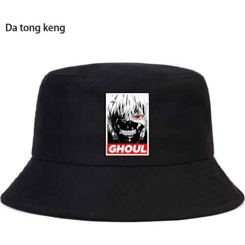 Tokyo Ghoul Ken Kaneki Harajuku Panama Bucket Hat Japan Anime Women Fishing Hats Bob Fisherman Cap Cotton Outdoor Sunscreen Caps