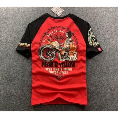 Japanese Ukiyoe Tattoo Mens T shirt Fashion Print Motorcycle Biker T-Shirts Summer Cotton Shoer-Sleeved Loose Tops Tee Shirt