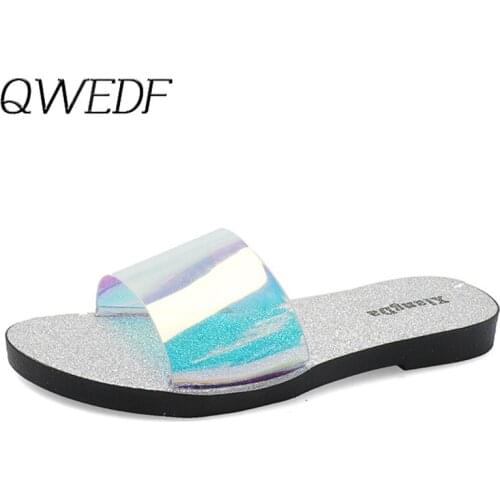 Flat Beach Slides Women Slippers Home Glitter Transparent Slippers Women Flop Flips Shoes Summer Woman Zapatos De Mujer N1-100