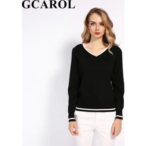 GCAROL V Neck Women 30% Wool Sweater OL Knit Jumper Stretch Elegant Knitted Pullover Fall Winter Render Knit Top Knitwear