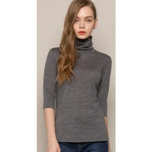 Womens Pure Wool High-collar Cardigan Ladies Five-sleeve Cardigan Slim Middle-Sleeve T-shirt Autumn Winter New Sweater