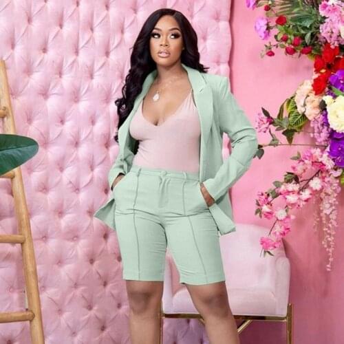 Elegant 2 Piece Shorts Suit Women Spring Office Lady Bodycon Shorts and Long Sleeve Blazer Set Women Casual Solid Summer Outfits