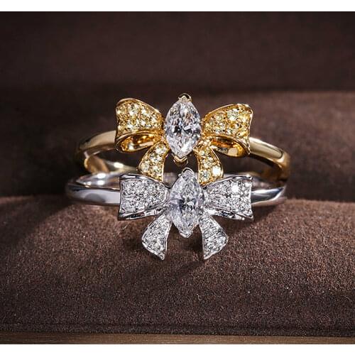 2020 new Moissanite 18K white gold diamond bow cute romantic style accessories ladies charm luxury senior party ring