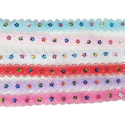 1M Embroidery Sequins Lace Fabric Organza 1.5cm Sequin Lace Fabric Sewing Trim Accessories Sequin Lace Ribbon Tulle Dress QA8