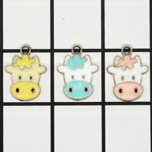 10pcs Cute Animal Series Enamel Cows Charms Drop Oil Metal Floatings Fit Earrings DIY Pendants Jewelry Accessories XL914