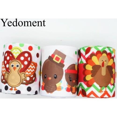 10 Yards 3'' 75MM Thanksgiving Day Printed Grosgrain Ribbons For Hair Bows DIY Handmade Materials Y19102202