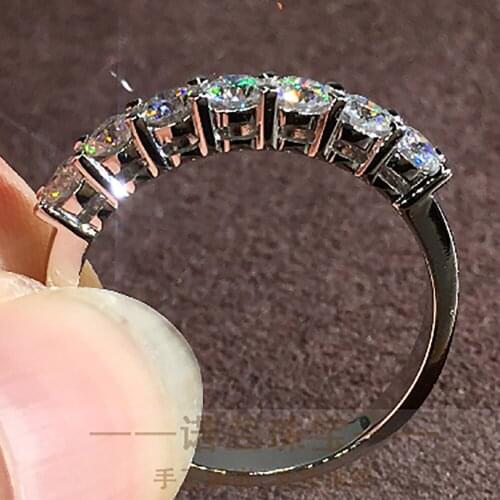 10K White Gold Women Ring Moissanite Diamonds 7 pcs 0.7 Carat 3mm Round Classic Wedding Party Engagement Anniversary Ring Trendy