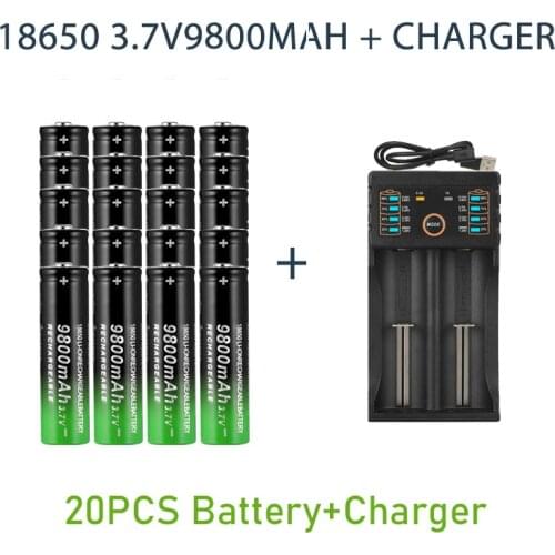 18650 Battery Rechargeable Battery 3.7V 18650 9800mAh Capacity Li-ion Rechargeable Battery For Flashlight Torch Battery+Charger