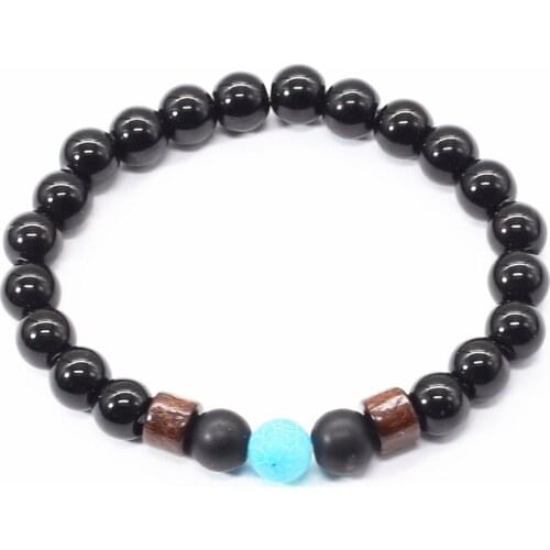2019 Couple Strand Wood Natural Tigerite Blue Stone Beaded Bracelet Charm Femme Homme Men Bracelets Jewelry Gift for Boyfriend