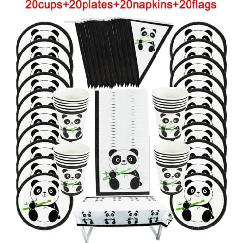 40/80/81/100PCS Cartoon Panda Baby Shower Party Decoration Birthday Sets Banner Straw bag Cup Plate Tablecloth Supplies For Kids