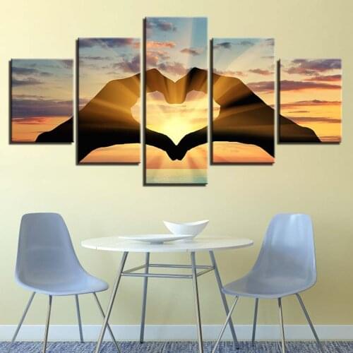 Embelish 5 Pieces HD Print Canvas Paintings Sunset Heart Shape Landscape Wall Posters Home Decor Modular Pictures Of Living Room