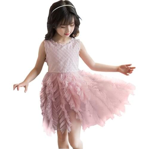 Childrens Wear 2020 Summer New Girls Dresses Lace Sleeveless Puff Dress 2-7