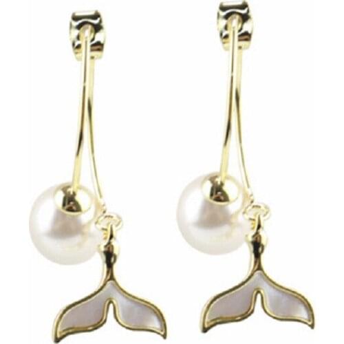 Fish Tail Pearl Dangle Earrings For Women Gifts Crystal Bell Drop Earrings 2021 New Fashion Jewelry