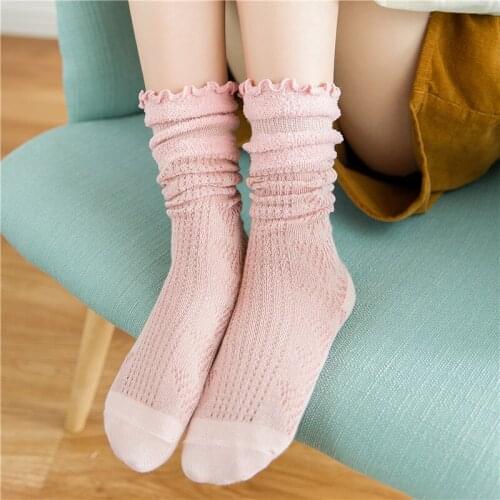 Korean Style Women Pink Socks Japanese Breathable Cotton Socks Lace Mesh Knee Socks Long Tube Sock Ladies Long Socks Streetwear
