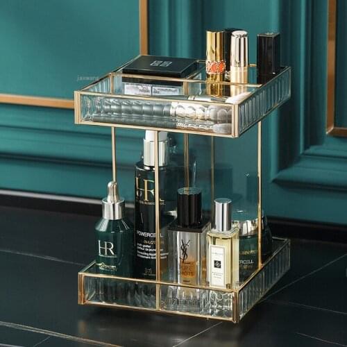 Cosmetic Makeup Storage Boxes Double-layer Rotating Lipstick Finishing Box Dressing Table Perfume Skin Care Product Storage Rack