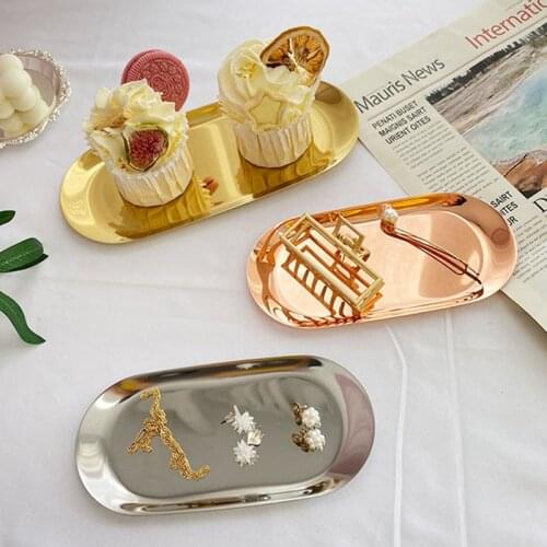 Rangement Cuisine Nordic Stainless Steel Gold Silver Snacks Small Dish Storage Disc Coffee Dessert Aromatherapy Jewelry Tray
