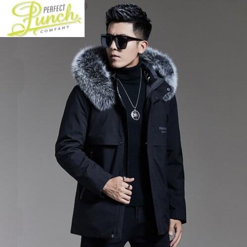 Jackets Mens Winter 2021 Hooded Fox Fur Collar Coat Men 100% Real Rabbit Fur Liner Jacket Male Casaco Masculino Gxy266