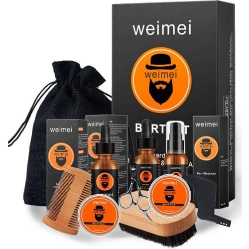 9Pcs/set Barbe Beard Growth Kit Hair Growth Enhancer Beard Growth Essentital Oil Beard Care Set