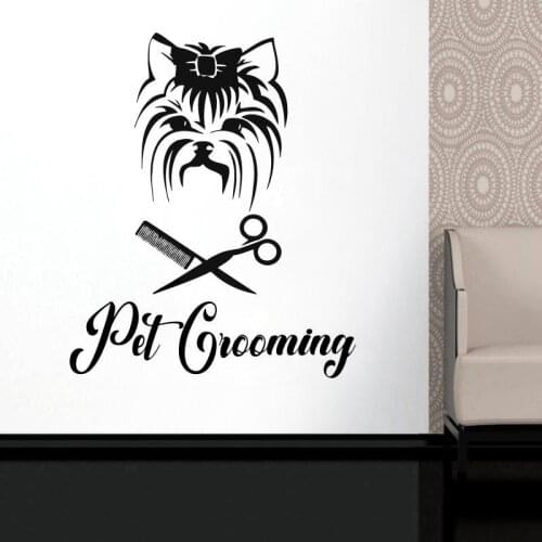 Pet Grooming Wall Sticker scissors Pet care hair salon for animals Wall Decal Vinyl Pet Grooming Pet Salon Decor Mural X500