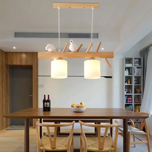 Nordic Bird Personality Restaurant Led Pendant Light Pastoral Style Creative Bar Pendant Lights Japanese Solid Wood Lamps