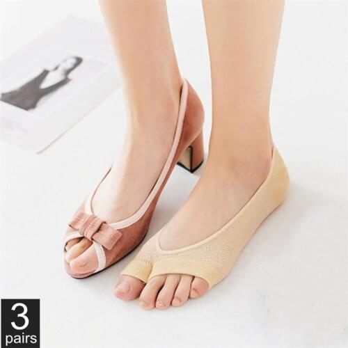 3 Pairs Fish Mouth Socks Female Open Toe Summer Thin Non-slip Socks Breathable Mesh Two-finger Invisible Boat Socks