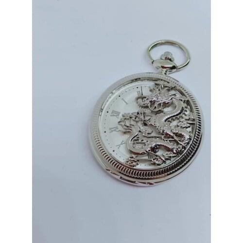 New Arrival Silver Hollowed Dragon Mechanical Pocket Watch with Date Vintage Roman Dial Pocket Watch Gift Watches with chain