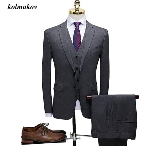 New Arrival Spring Style Men Boutique Business Casual Three-pieces Suits High Quality Mens Slim Plaid Suits Blazers Size S-3XL