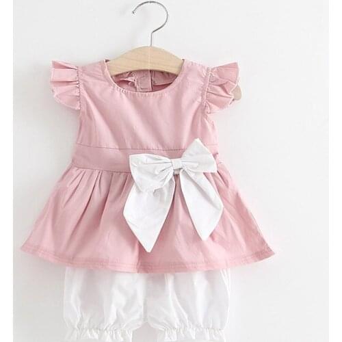 The New Childrens Set Bowknot T-shirt and Pants 2 Piece Suit 2020 Girls Summer Clothes Pleasantly Cool Baby Girl Clothing