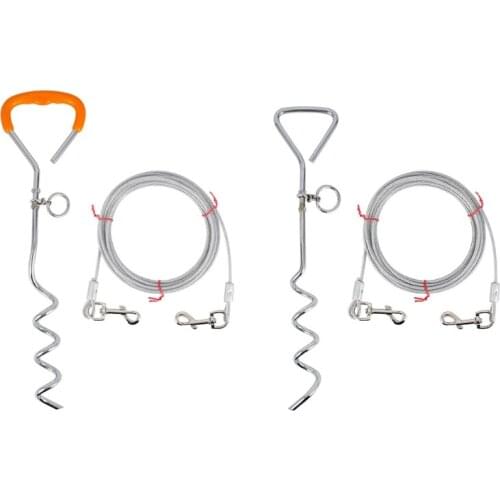 094C Dog Yard Stake with Tie Out Cable Dog Training Leash Chain Spike for Outdoor Garden Backyard Camping