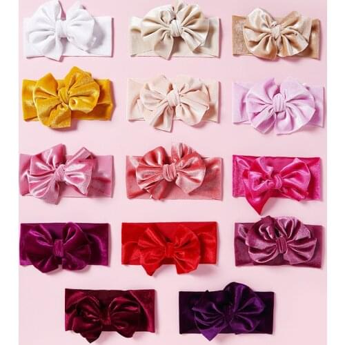 Baby Girl Headband Velvet Big Hair Bows Winter Wide Turban For Toddler Elastic Soft Hair Band Solid Hair Accessories Headwrap
