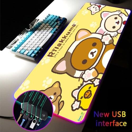 Drop Shipping Kawaii Bear RGB Mouse Pad Multi-interface Four USB Docking Dock USB Hub Cute Pink MousePad Typec Interface DeskMat