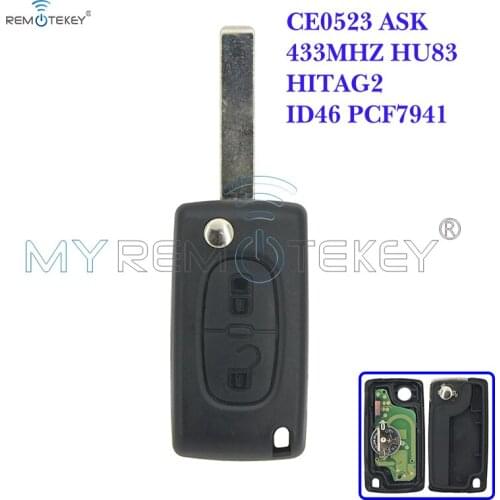 Remtekey CE0523 Flip remote key for Citroen Peugeot 2 button 433mhz HU83 PCF7941 electronic circuit board