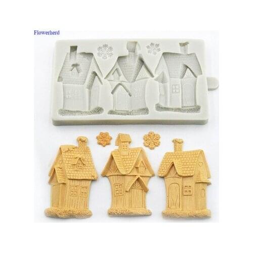 Christmas House Snowflakes Fondant Cake Silicone Mold Christmas Decoration DIY Chocolate Mold Handmade Cake Mold Bakeware