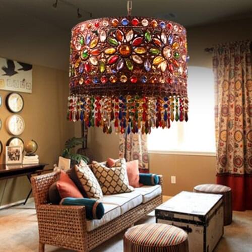 Mediterranean Bronze Pendant Lamp Restoring Ancient Ways Bohemia Crystal Droplight Of South-East Asia The Living Room Lights