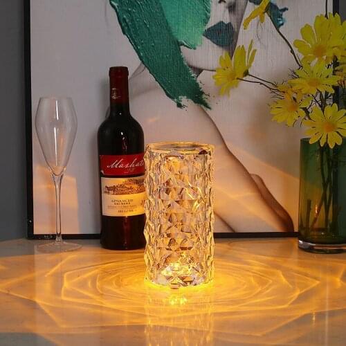 LED Crystal Table Lamp RGB Rose Atmosphere Charging Touch Dimming Light Bedroom And Living Room Decoration Diamond Table Light
