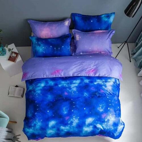 Dark Blue Starry Sky Pattern Bedding Set, 175× 220 Duvet Cover Set With Pillowcase, 220× 240 Duvet Cover