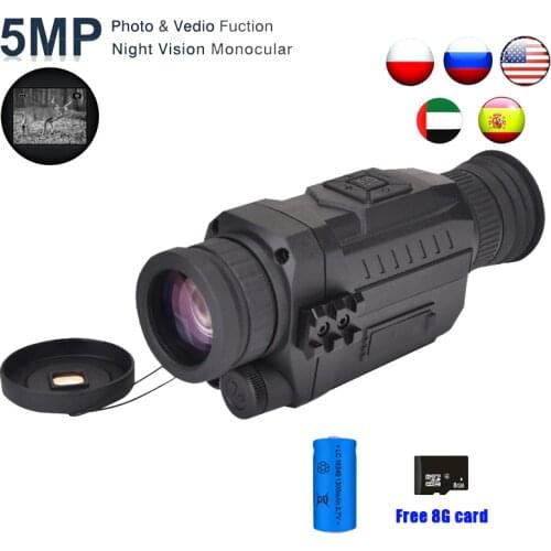 WG535 Hunting Night Vision Monoculars 200m Full Black IR Infrafed Night Vision Optical with 8X Digital Zoom Photo Video Recorder