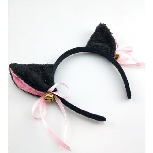 Masquerade Halloween Lolita Plush Cat Ears Cosplay Cat Ear Anime Party Costume Bow Tie Bell Hairpins Maid Headwear Headband