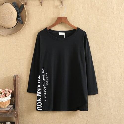 Plus Size T Shirts O-Neck Long Sleeves Knitted Cotton Fabric Lettering Print On The Right Large Size Summer Dress Fatlady Tops
